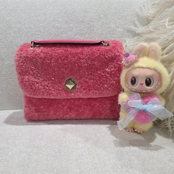 kate spade Handbags - NWT Valentine Kate Spade Pink Faux Shearling Crossbody Bag Gold Hardware‎